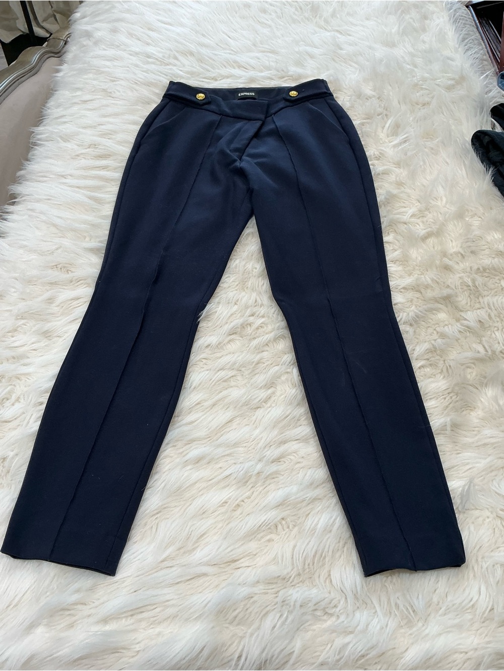 Express Navy Men's Dress Pants with Gold Accent Buttons